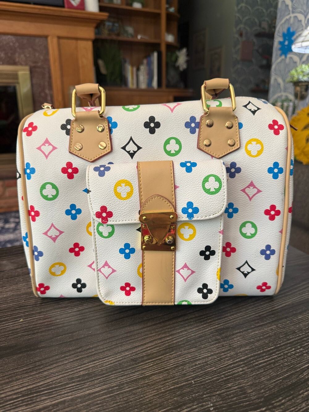 White Monogram Multicolor Structured Top Handle Bag